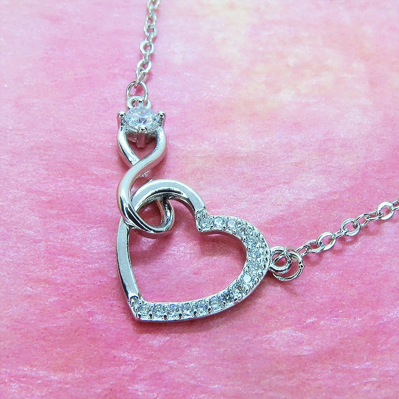 シルバー925 ハートとインフィニティ(無限)モチーフのネックレス キュービックジルコニア アジャスター付