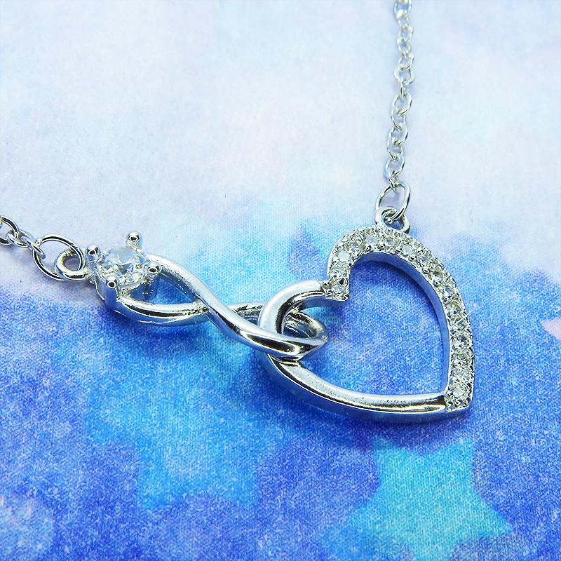 シルバー925 ハートとインフィニティ(無限)モチーフのネックレス キュービックジルコニア アジャスター付