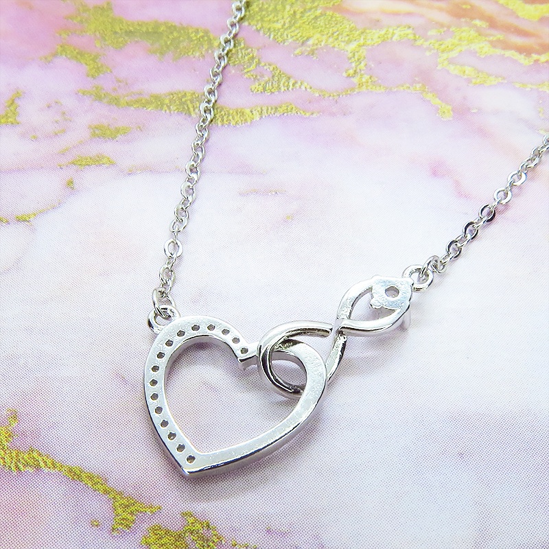 シルバー925 ハートとインフィニティ(無限)モチーフのネックレス キュービックジルコニア アジャスター付