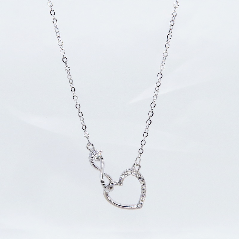 シルバー925 ハートとインフィニティ(無限)モチーフのネックレス キュービックジルコニア アジャスター付