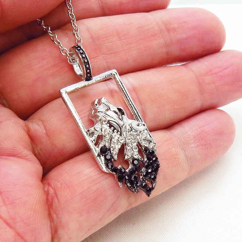 ウルフ(狼)ヘッド ネックレス パンク ロック シルバーカラー ビジュー ラインストーン 長さ調整可 アジャスター可