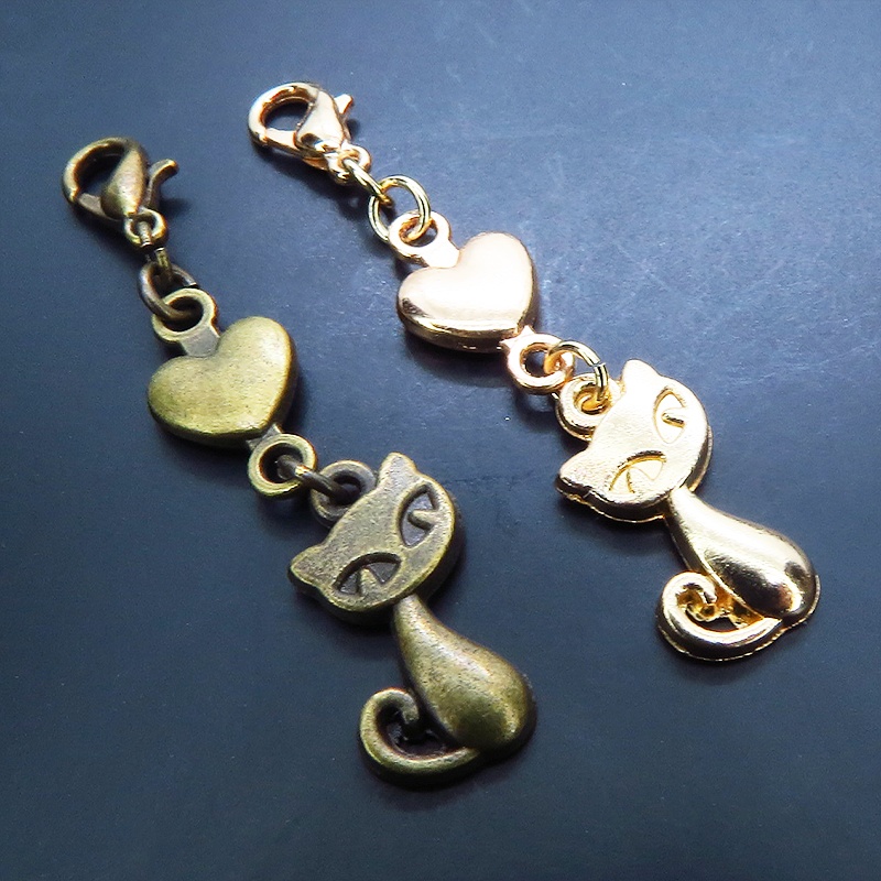 マスクチャーム 猫とハートの可愛いチャーム 4種選択 シルバー ゴールド アンティーク マットゴールド