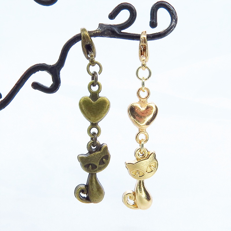 マスクチャーム 猫とハートの可愛いチャーム 4種選択 シルバー ゴールド アンティーク マットゴールド