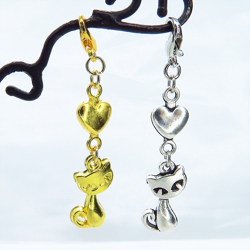 マスクチャーム 猫とハートの可愛いチャーム 4種選択 シルバー ゴールド アンティーク マットゴールド