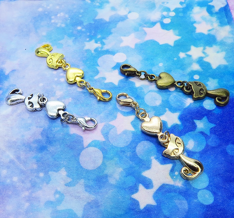 マスクチャーム 猫とハートの可愛いチャーム 4種選択 シルバー ゴールド アンティーク マットゴールド