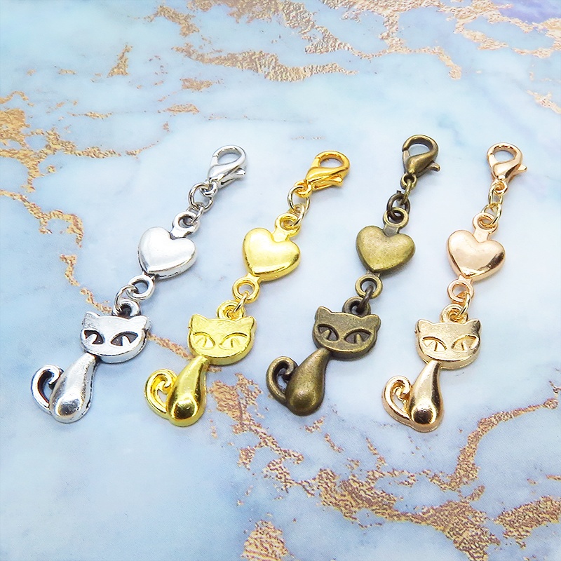 マスクチャーム 猫とハートの可愛いチャーム 4種選択 シルバー ゴールド アンティーク マットゴールド