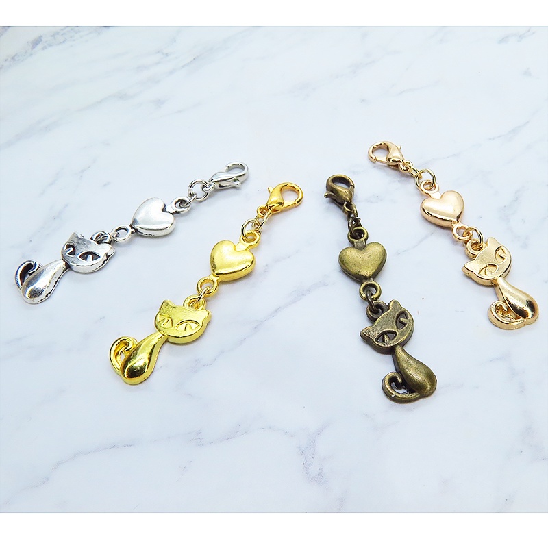 マスクチャーム 猫とハートの可愛いチャーム 4種選択 シルバー ゴールド アンティーク マットゴールド