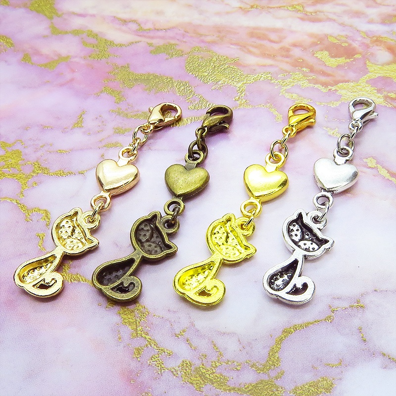 マスクチャーム 猫とハートの可愛いチャーム 4種選択 シルバー ゴールド アンティーク マットゴールド