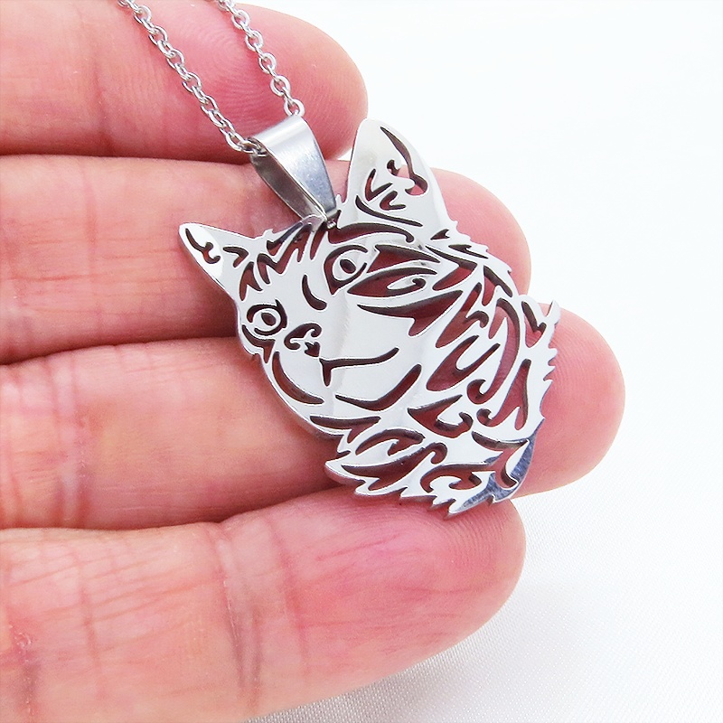 【再販×6】リアルな猫フェイスモチーフのペンダント・ネックレス ダイカット スレンレス製 メンズ レディース