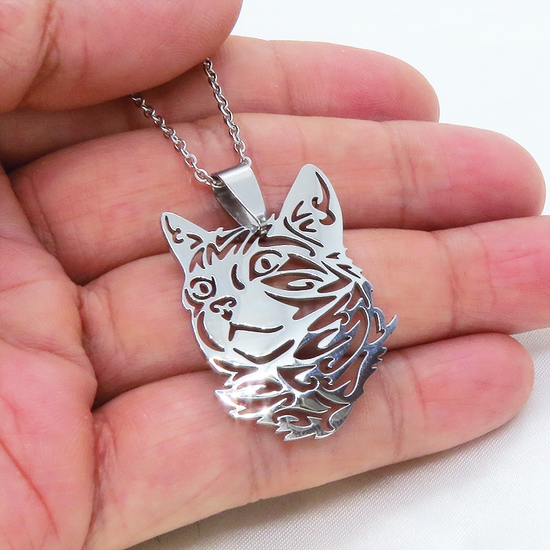 【再販×6】リアルな猫フェイスモチーフのペンダント・ネックレス ダイカット スレンレス製 メンズ レディース