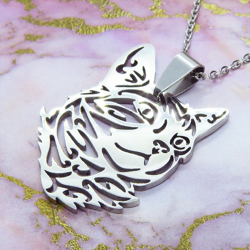 【再販×6】リアルな猫フェイスモチーフのペンダント・ネックレス ダイカット スレンレス製 メンズ レディース