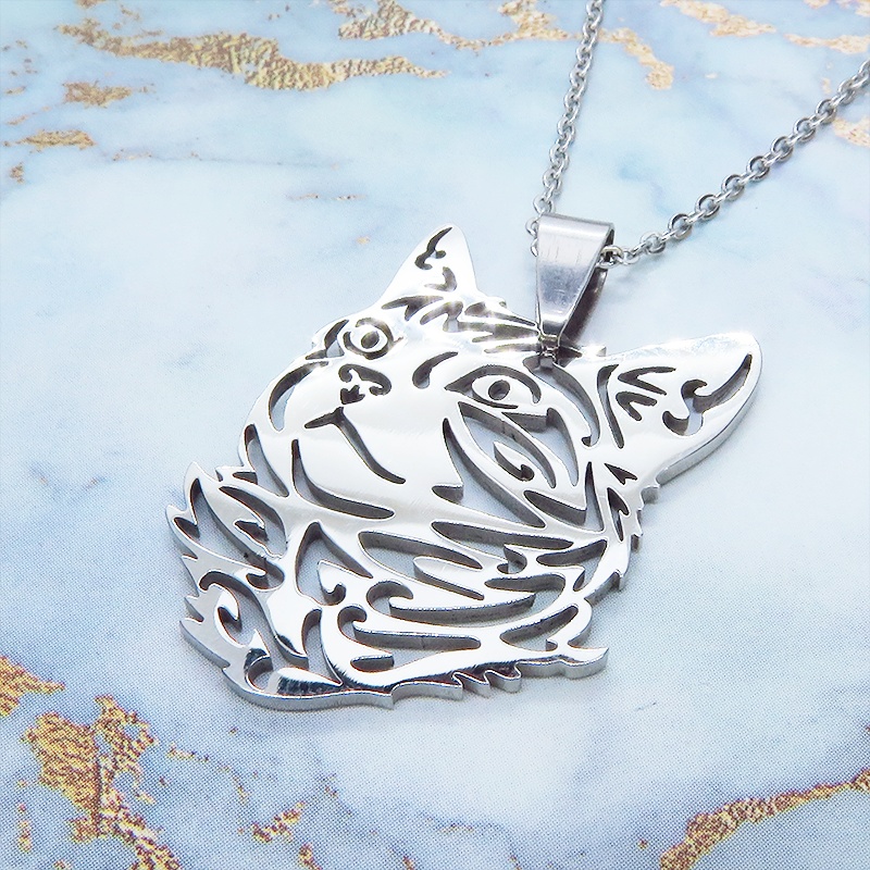 【再販×6】リアルな猫フェイスモチーフのペンダント・ネックレス ダイカット スレンレス製 メンズ レディース