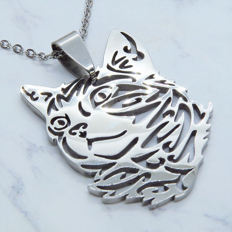 【再販×6】リアルな猫フェイスモチーフのペンダント・ネックレス ダイカット スレンレス製 メンズ レディース