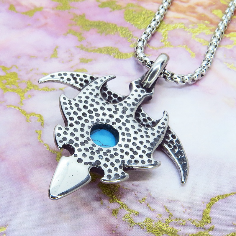 シルバーカラーのイーグルモチーフのペンダントネックレス ターコイズ チタン鋼 ステンレスネックレス