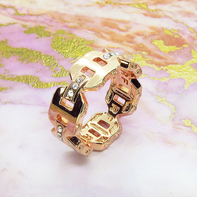 ピンクゴールドのサイバーチックなリング メンズ レディース キュービックジルコニア パンク ロック 2サイズ