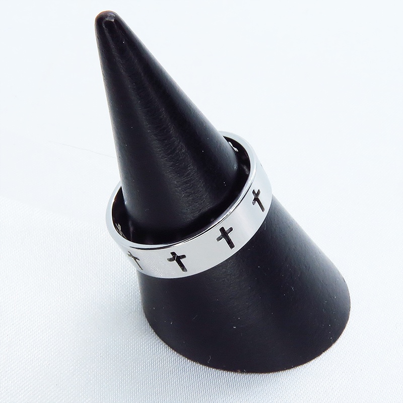 ステンレス製 ロザリオ(十字架)が浮き上がるスマートなリング 指輪 シルバーカラー クロス 19号