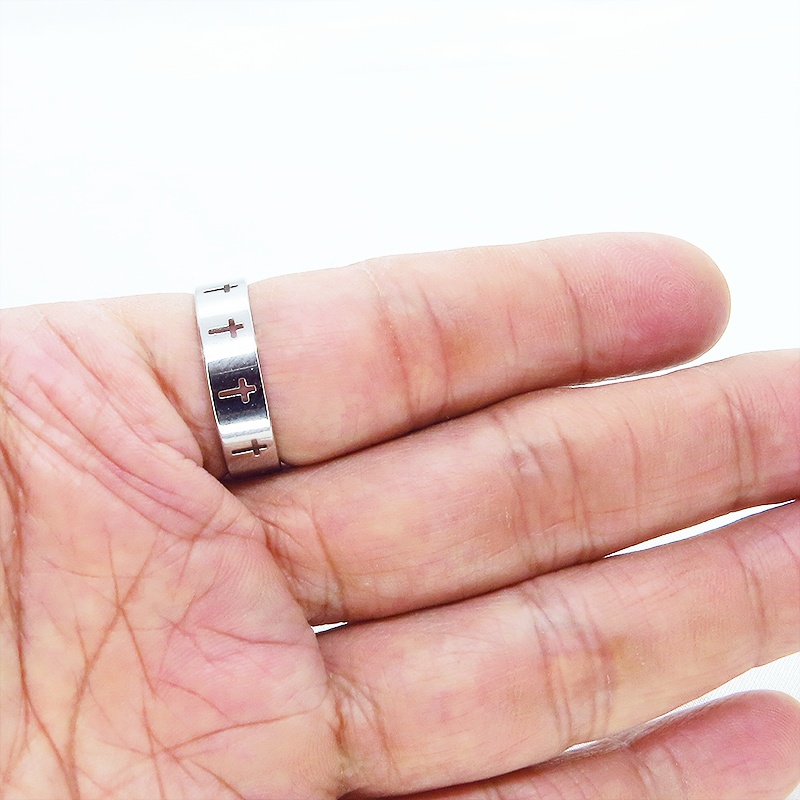 ステンレス製 ロザリオ(十字架)が浮き上がるスマートなリング 指輪 シルバーカラー クロス 19号