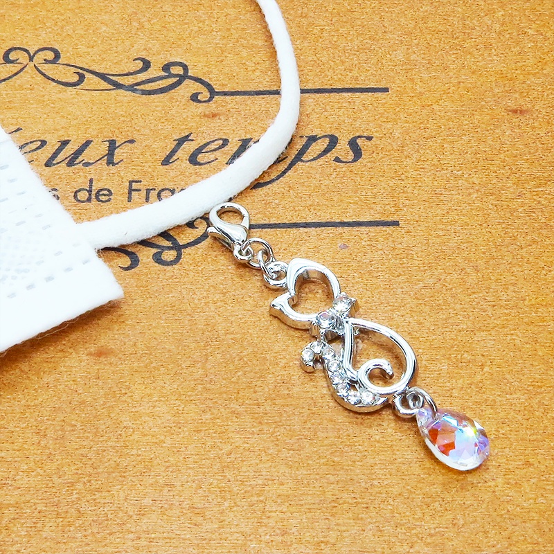 マスクチャーム ラインストーン入り猫モチーフとティアドロップクリスタル(クリスタルシャイナー)チャーム キーホルダー