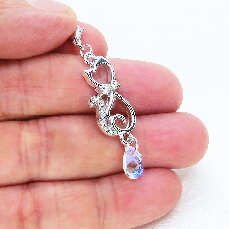 マスクチャーム ラインストーン入り猫モチーフとティアドロップクリスタル(クリスタルシャイナー)チャーム キーホルダー