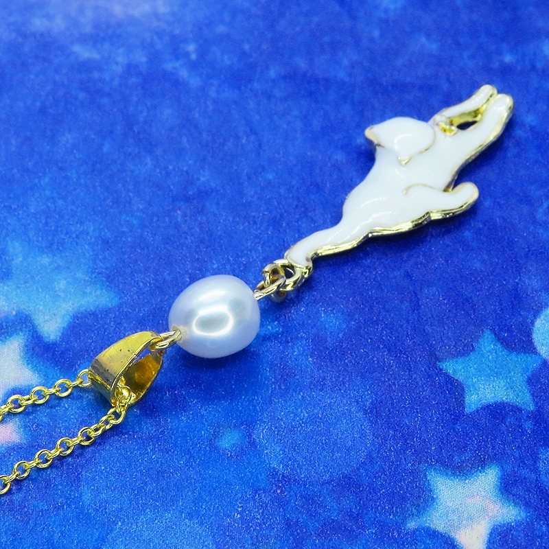 シルバー925 くつろぎ白猫と淡水パールの大人可愛いネックレス アジャスター追加可 SV925 18KGC