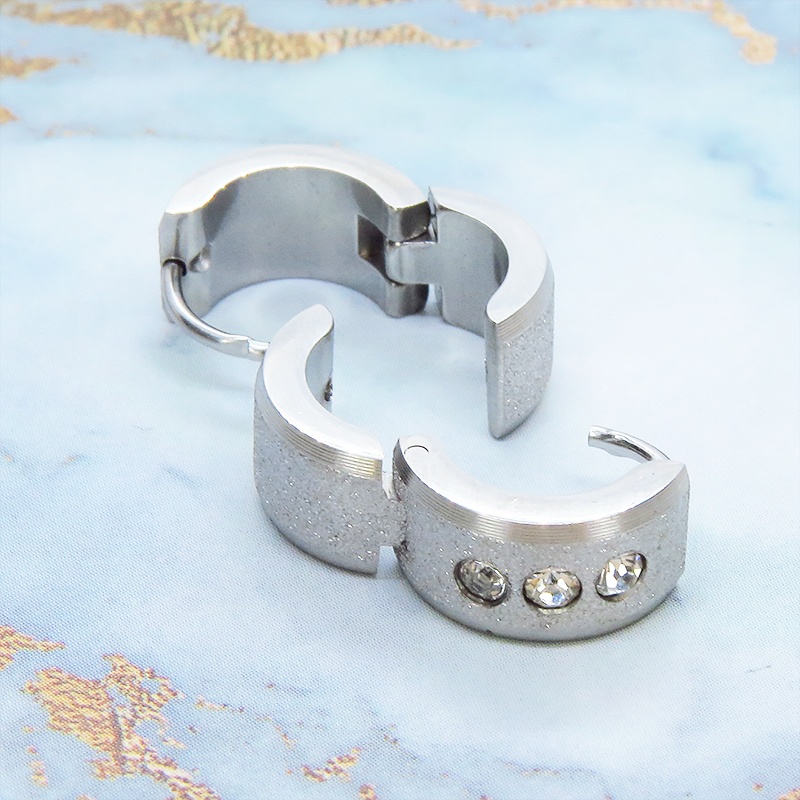 シルバーカラー サージカルステンレス フープピアス リングピアス クリスタルガラス メンズ レディース