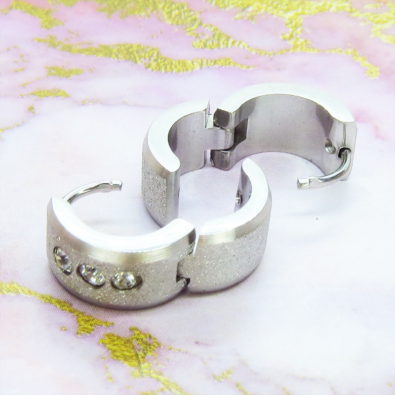 シルバーカラー サージカルステンレス フープピアス リングピアス クリスタルガラス メンズ レディース