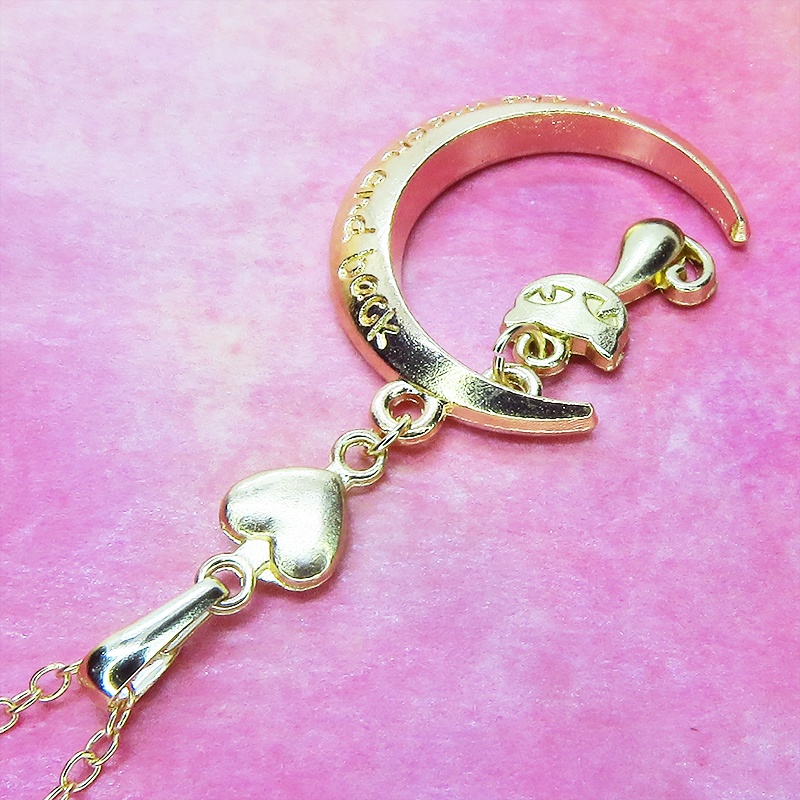 マットゴールド 三日月と猫の大人可愛いネックレス ハート ムーン アジャスター付 長さ変更可