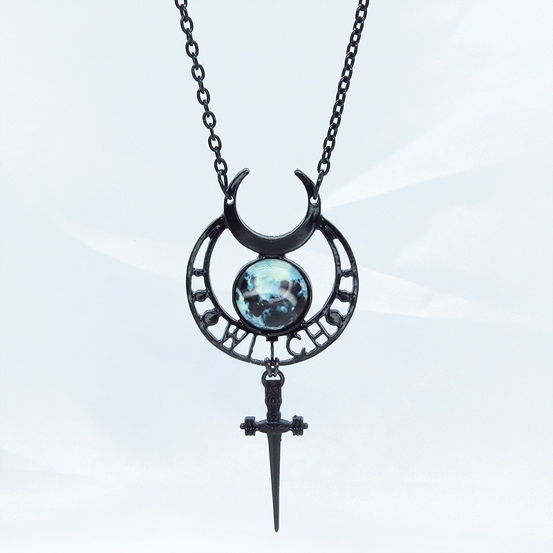 ゴシック調ブラックムーンネックレス ソード 剣 魔女 ウィッチ 三日月 トリプルムーン パンク ロック メンズ レディース