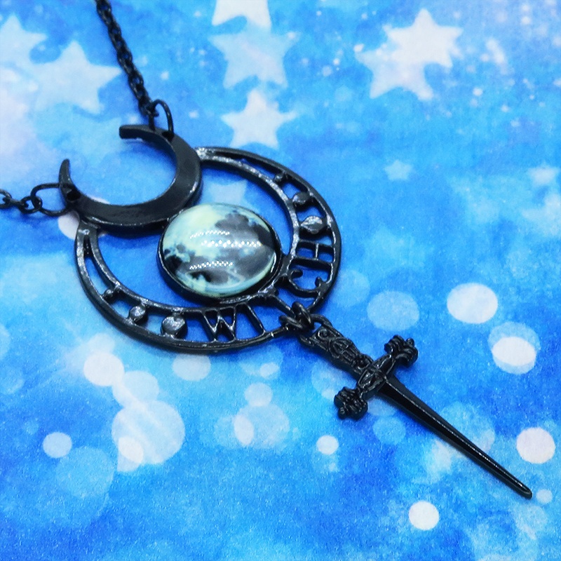 ゴシック調ブラックムーンネックレス ソード 剣 魔女 ウィッチ 三日月 トリプルムーン パンク ロック メンズ レディース