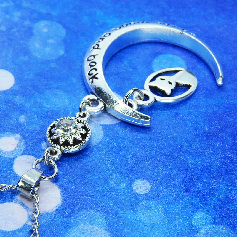 アンティークシルバー 猫と三日月とラインストーンのネックレス SV925可 長さ変更可