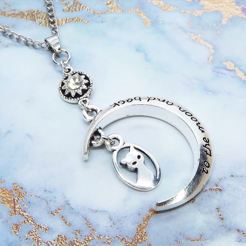 アンティークシルバー 猫と三日月とラインストーンのネックレス SV925可 長さ変更可