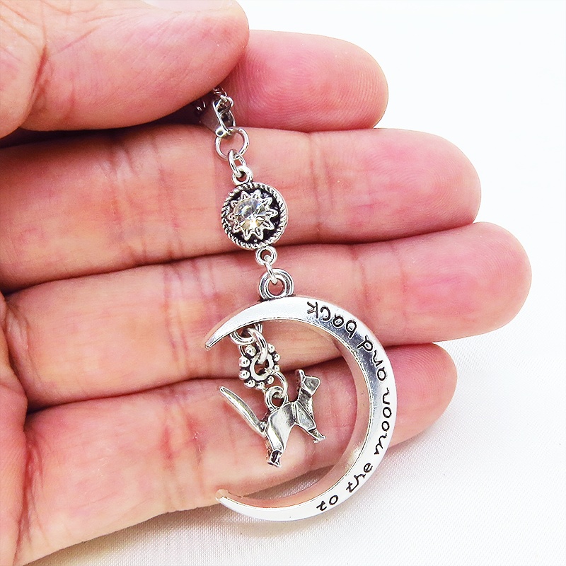 アンティークシルバー 折り紙な猫モチーフと三日月とラインストーンのネックレス SV925可 長さ変更可