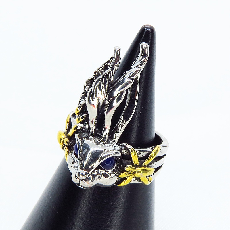 うさぎの顔をかたどったリアルなフェイスリング ラビットリング ブルージルコン 12号 16号