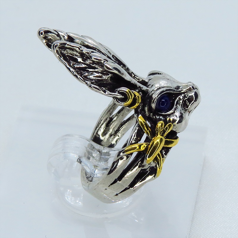 うさぎの顔をかたどったリアルなフェイスリング ラビットリング ブルージルコン 12号 16号