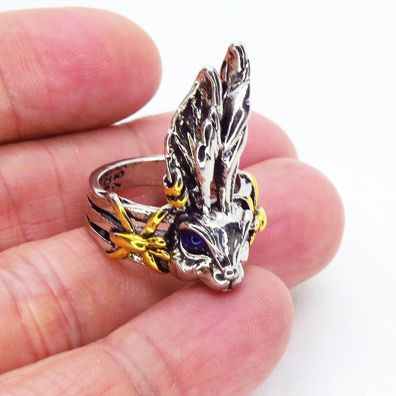 うさぎの顔をかたどったリアルなフェイスリング ラビットリング ブルージルコン 12号 16号