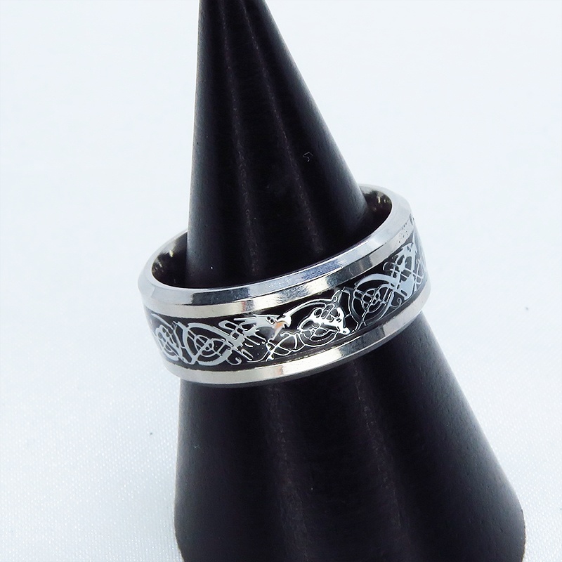 ステンレス製 アラベスク調デザインのモノトーンリング メンズ レディース クラシック 18号