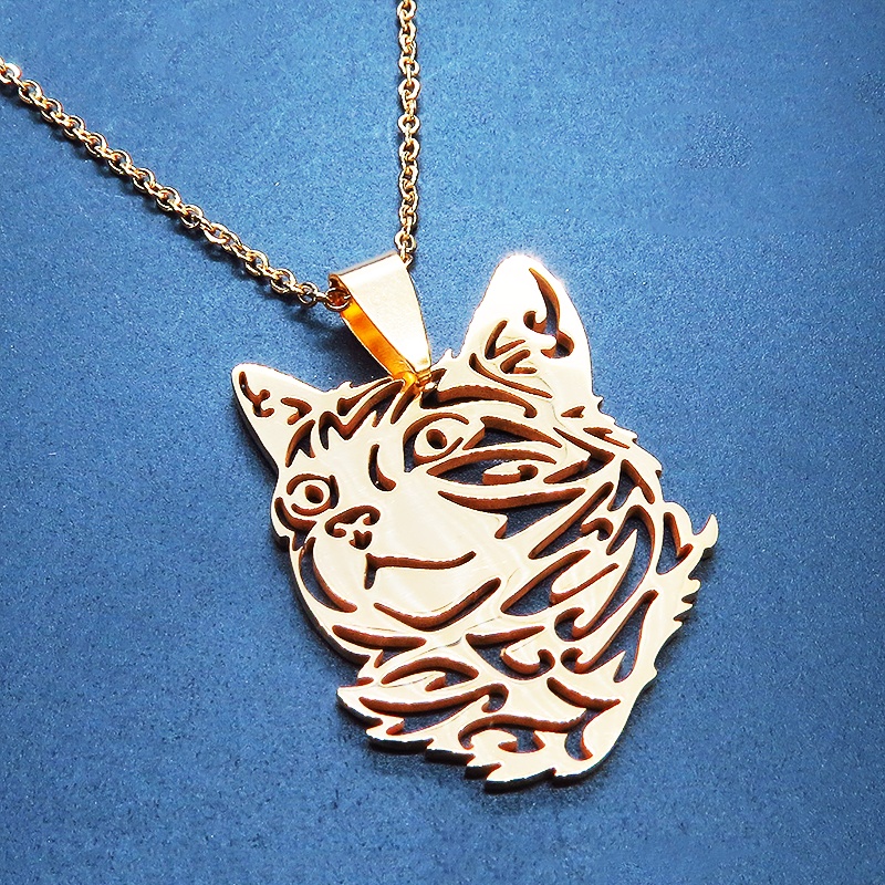 【再販×4】ゴールドカラー リアルな猫フェイスモチーフのペンダント・ネックレス ダイカット スレンレス製 メンズ レディース