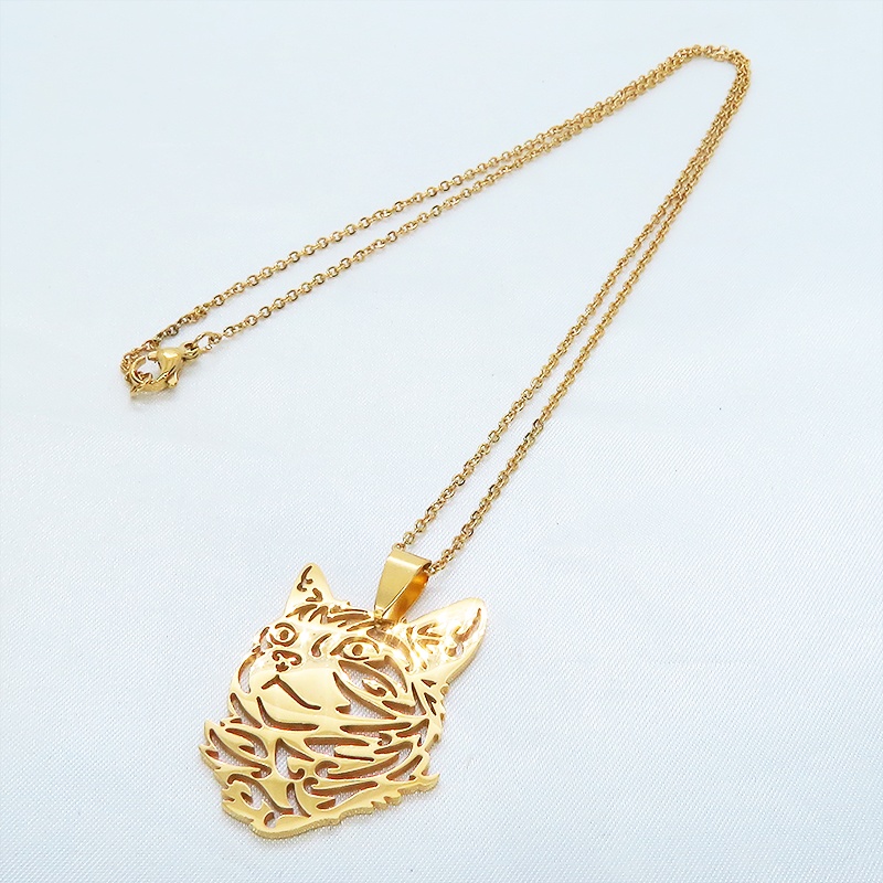 【再販×4】ゴールドカラー リアルな猫フェイスモチーフのペンダント・ネックレス ダイカット スレンレス製 メンズ レディース