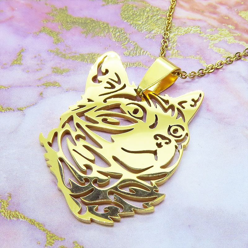 【再販×4】ゴールドカラー リアルな猫フェイスモチーフのペンダント・ネックレス ダイカット スレンレス製 メンズ レディース