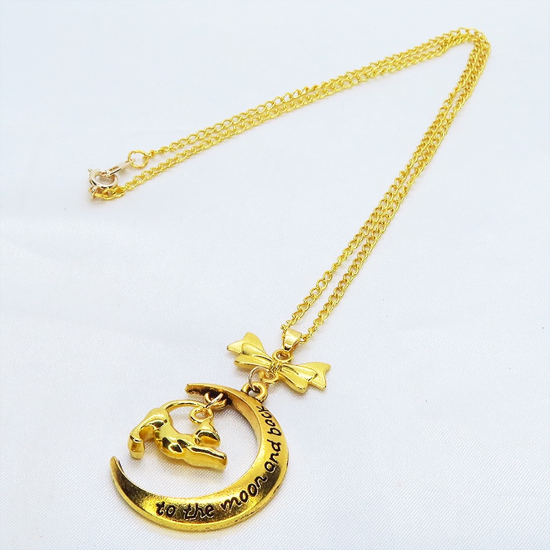 ゴールドカラー のび猫と三日月を組み合わせたペンダント・ネックレス リボン 長さ・SV925変更可 アジャスター追加可