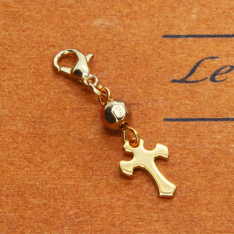 マスクチャーム ゴールドカラー ロザリオ(十字架)とメタルビーズのチャーム ステンレス コンパクト スリム