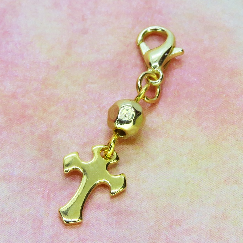 マスクチャーム ゴールドカラー ロザリオ(十字架)とメタルビーズのチャーム ステンレス コンパクト スリム