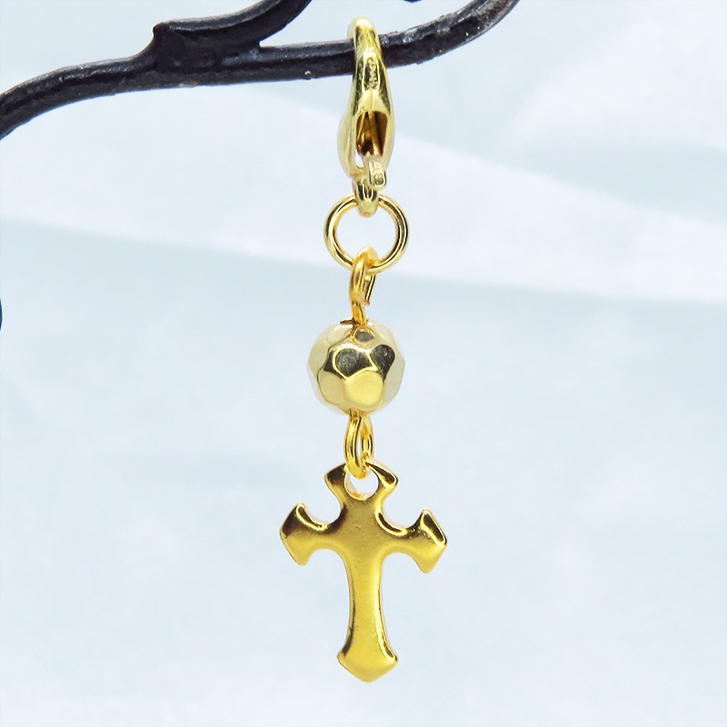 マスクチャーム ゴールドカラー ロザリオ(十字架)とメタルビーズのチャーム ステンレス コンパクト スリム