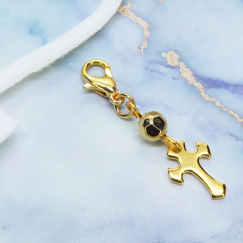 マスクチャーム ゴールドカラー ロザリオ(十字架)とメタルビーズのチャーム ステンレス コンパクト スリム