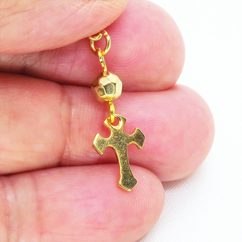 マスクチャーム ゴールドカラー ロザリオ(十字架)とメタルビーズのチャーム ステンレス コンパクト スリム