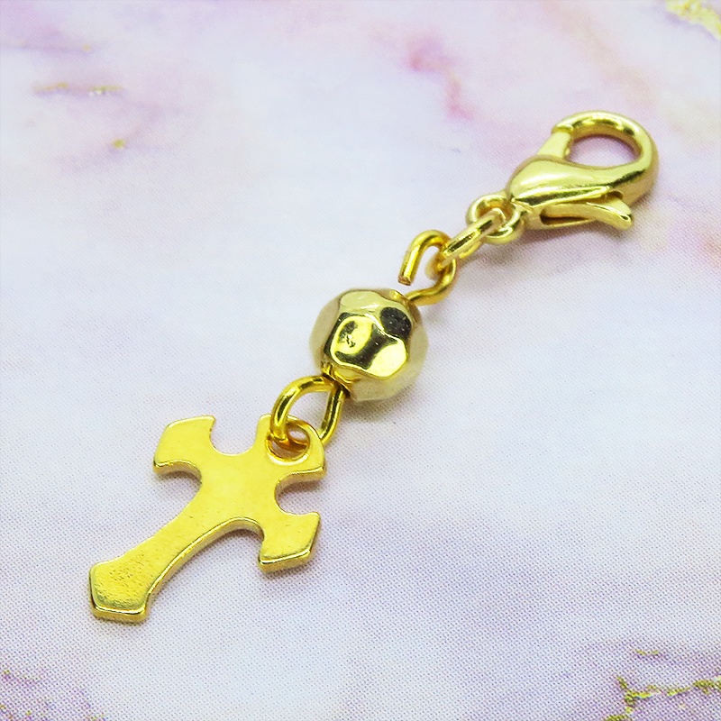 マスクチャーム ゴールドカラー ロザリオ(十字架)とメタルビーズのチャーム ステンレス コンパクト スリム