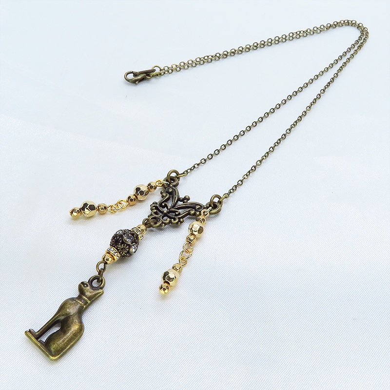 バステト 猫の女神 アンティークゴールド オリエンタル調メタルビーズをつり下げたネックレス 古代エジプト 長さ変更可