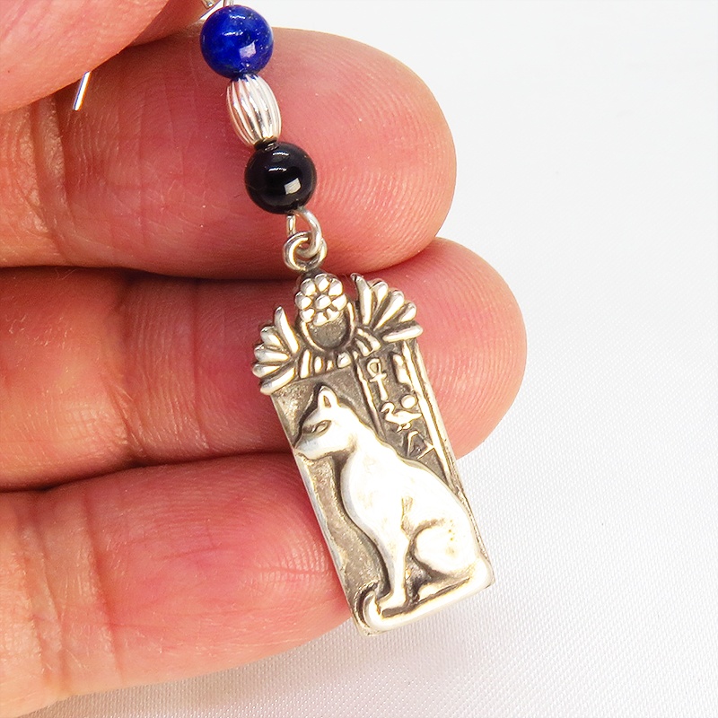 プレート タグ フックピアス 猫の女神バステト 古代エジプト シルバー925 ラピスラズリ オニキス