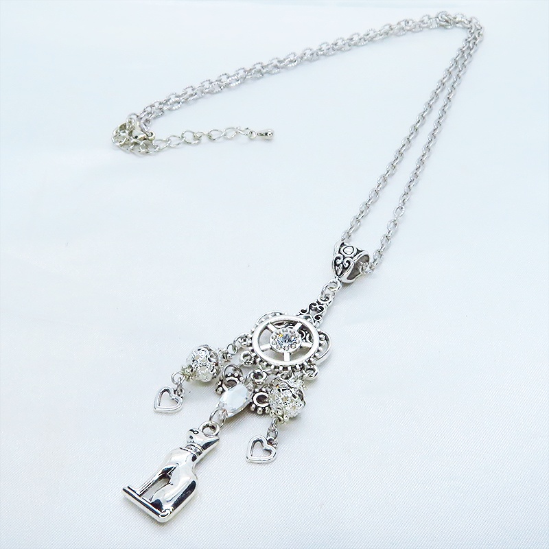 バステト 猫の女神 アンティークシルバー オリエンタル風スワロフスキーとメタルビーズを組合せたネックレス アジャスター