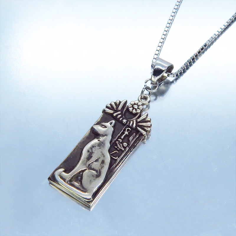 シルバー925 猫の女神 バステト 古代エジプト タグプレートネックレス オリエンタル 猫ネックレス